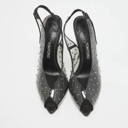 Pre Owned Tom Ford Transparent/Black PVC Polka Dot Print Slingback Pumps Size 41