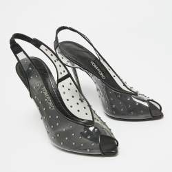 Pre Owned Tom Ford Transparent/Black PVC Polka Dot Print Slingback Pumps Size 41