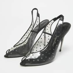 Pre Owned Tom Ford Transparent/Black PVC Polka Dot Print Slingback Pumps Size 41