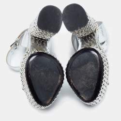 Pre Owned Tom Ford Sliver Leather Platform Ankle Strap Sandals Size 37