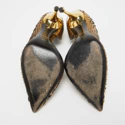 Pre Owned Tom Ford Gold Python D'orsay Pumps Size 36.5