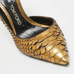 Pre Owned Tom Ford Gold Python D'orsay Pumps Size 36.5