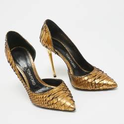 Pre Owned Tom Ford Gold Python D'orsay Pumps Size 36.5
