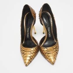 Pre Owned Tom Ford Gold Python D'orsay Pumps Size 36.5