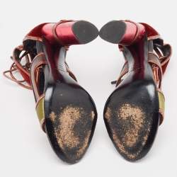 Pre Owned Tom Ford Multicolor  Leather and Denim Patchwork Ankle Strap Sandals Size 36.5