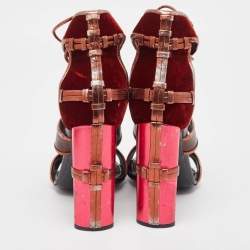 Pre Owned Tom Ford Multicolor  Leather and Denim Patchwork Ankle Strap Sandals Size 36.5