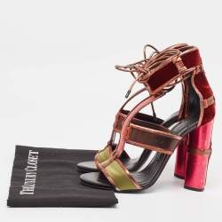 Pre Owned Tom Ford Multicolor  Leather and Denim Patchwork Ankle Strap Sandals Size 36.5