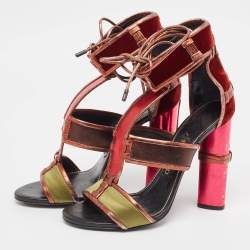 Pre Owned Tom Ford Multicolor  Leather and Denim Patchwork Ankle Strap Sandals Size 36.5
