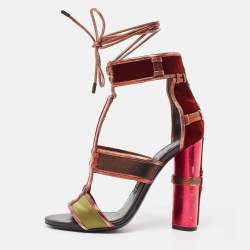 Pre Owned Tom Ford Multicolor  Leather and Denim Patchwork Ankle Strap Sandals Size 36.5