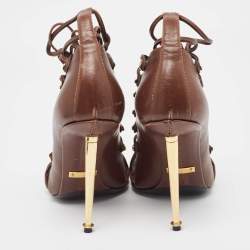 Tom Ford Brown Leather Lace Up Booties Size 37