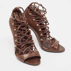 Tom Ford Brown Leather Lace Up Booties Size 37