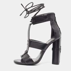 Tom Ford Black Paneled Leather Patchwork Ankle Strap Sandals Size 36.5