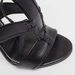 Tom Ford Black Paneled Leather Patchwork Ankle Strap Sandals Size 36.5