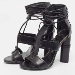 Tom Ford Black Paneled Leather Patchwork Ankle Strap Sandals Size 36.5