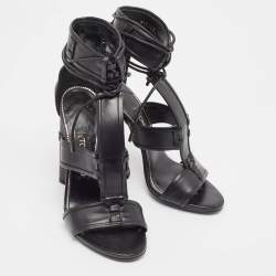 Tom Ford Black Paneled Leather Patchwork Ankle Strap Sandals Size 36.5