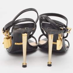 Tom Ford Black Leather Padlock Ankle Wrap Sandals Size 35