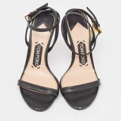 Tom Ford Black Leather Padlock Ankle Wrap Sandals Size 35