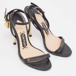 Tom Ford Black Leather Padlock Ankle Wrap Sandals Size 35