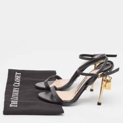 Tom Ford Black Leather Padlock Ankle Wrap Sandals Size 35