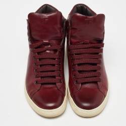 Pre Owned Tom Ford Burgundy Leather High Top Sneakers Size 36.5