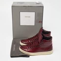 Pre Owned Tom Ford Burgundy Leather High Top Sneakers Size 36.5