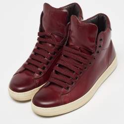 Pre Owned Tom Ford Burgundy Leather High Top Sneakers Size 36.5