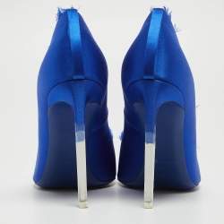 Pre Owned Tom Ford Blue/White Fringed Satin Pointed Toe Pumps Size 39.5