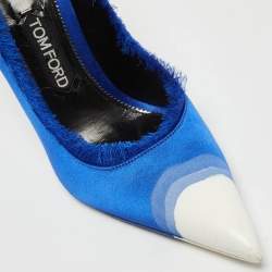 Pre Owned Tom Ford Blue/White Fringed Satin Pointed Toe Pumps Size 39.5