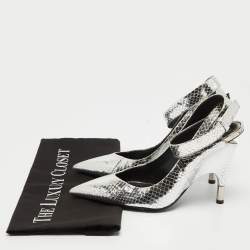 Tom Ford Silver Python Embossed Leather Ankle Strap Pumps Size 38