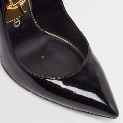 Tom Ford Black Patent Leather Padlock Ankle Wrap Pumps Size 38
