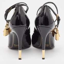 Tom Ford Black Patent Leather Padlock Ankle Wrap Pumps Size 38