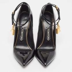 Tom Ford Black Patent Leather Padlock Ankle Wrap Pumps Size 38