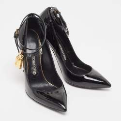 Tom Ford Black Patent Leather Padlock Ankle Wrap Pumps Size 38