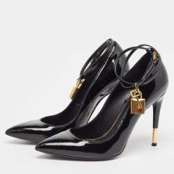 Tom Ford Black Patent Leather Padlock Ankle Wrap Pumps Size 38