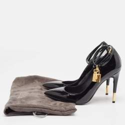 Tom Ford Black Patent Leather Padlock Ankle Wrap Pumps Size 38