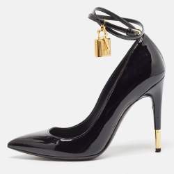 Tom Ford Black Patent Leather Padlock Ankle Wrap Pumps Size 38