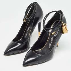 Tom Ford Black Glossy Leather Padlock Pumps Size 37