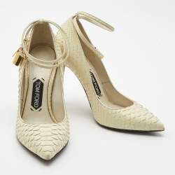 Pre Owned Tom Ford White Python Leather Padlock Pumps Size 37.5