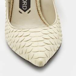Pre Owned Tom Ford White Python Leather Padlock Pumps Size 37.5