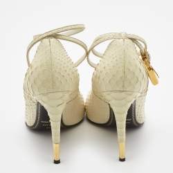 Pre Owned Tom Ford White Python Leather Padlock Pumps Size 37.5