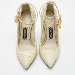 Pre Owned Tom Ford White Python Leather Padlock Pumps Size 37.5