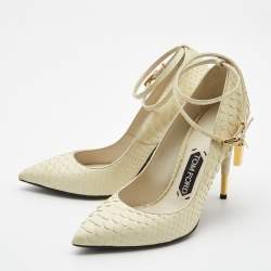 Pre Owned Tom Ford White Python Leather Padlock Pumps Size 37.5