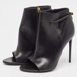 Pre Owned Tom Ford Black Leather Zip Up Ankle Boots Size 39