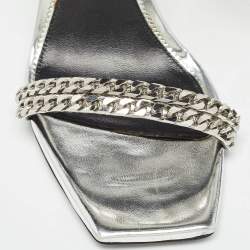 Tom Ford Metallic Silver Leather Chain Embellished Ankle Strap Sandals Size 39