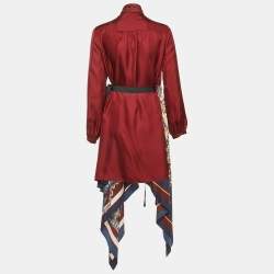 Pre Owned Hilfiger Collection Burgundy/Blue Printed Silk Open Shrug S