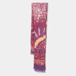 Pre Owned Tory Burch Purple/Pink Printed Linen Blend Scarf 