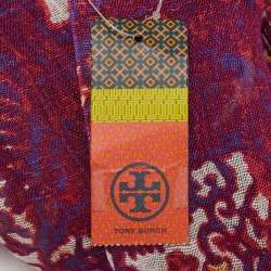 Pre Owned Tory Burch Purple/Pink Printed Linen Blend Scarf 