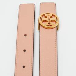 Pre Owned Tory Burch Miller M Reversible Buckle Belt Pink/Grey Leather