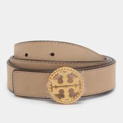 مملوكة مسبقًا حزام توري برش إبزيم الشعار جلد خمري نحيف 95 سم