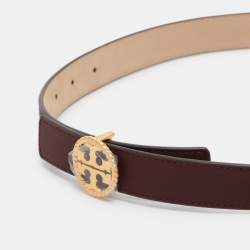 مملوكة مسبقًا حزام توري برش إبزيم الشعار جلد خمري نحيف 95 سم